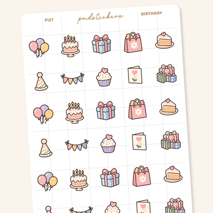 Birthday Pocket Icon Stickers | Planner Stickers | PI27