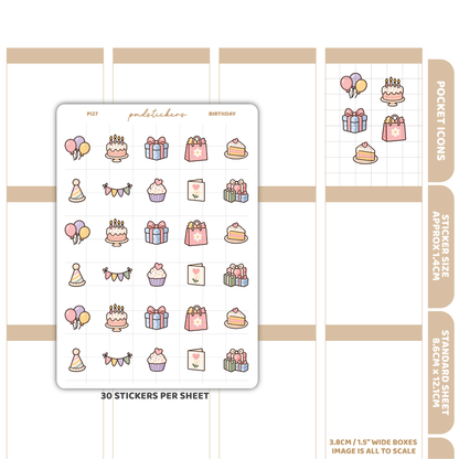 Birthday Pocket Icon Stickers | Planner Stickers | PI27