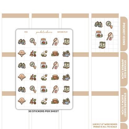 Nature Play Pocket Icon Stickers | Planner Stickers | PI33