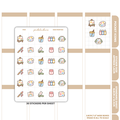 Kids Painting Pocket Icon Stickers | Planner Stickers | PI34