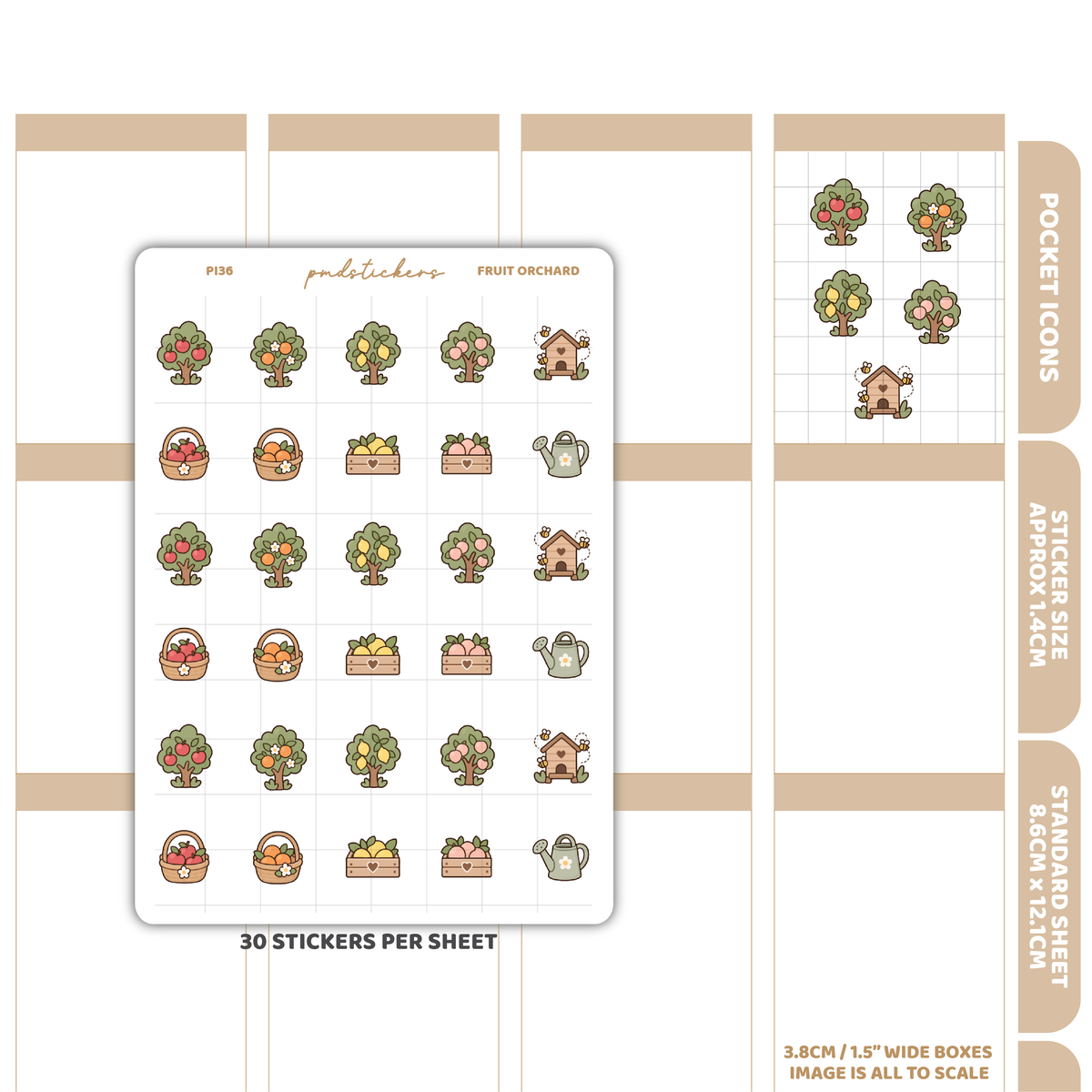 Fruit Orchard Pocket Icon Stickers | Planner Stickers | PI36