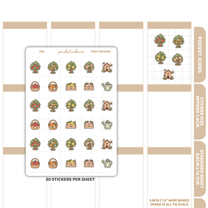 Fruit Orchard Pocket Icon Stickers | Planner Stickers | PI36