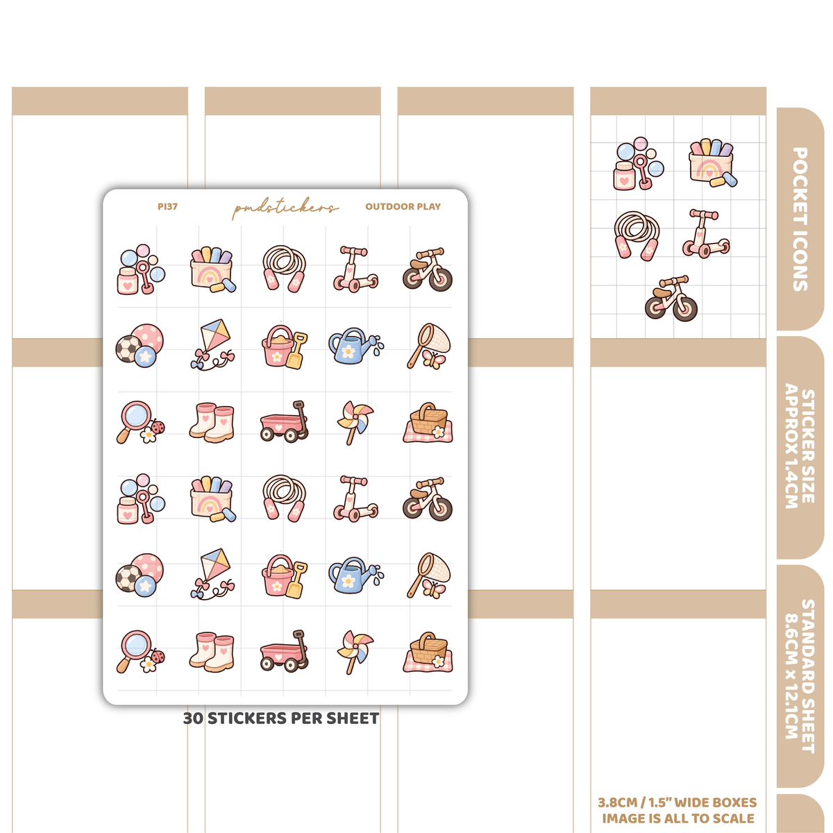 Outdoor Play Pocket Icon Stickers | Planner Stickers | PI37