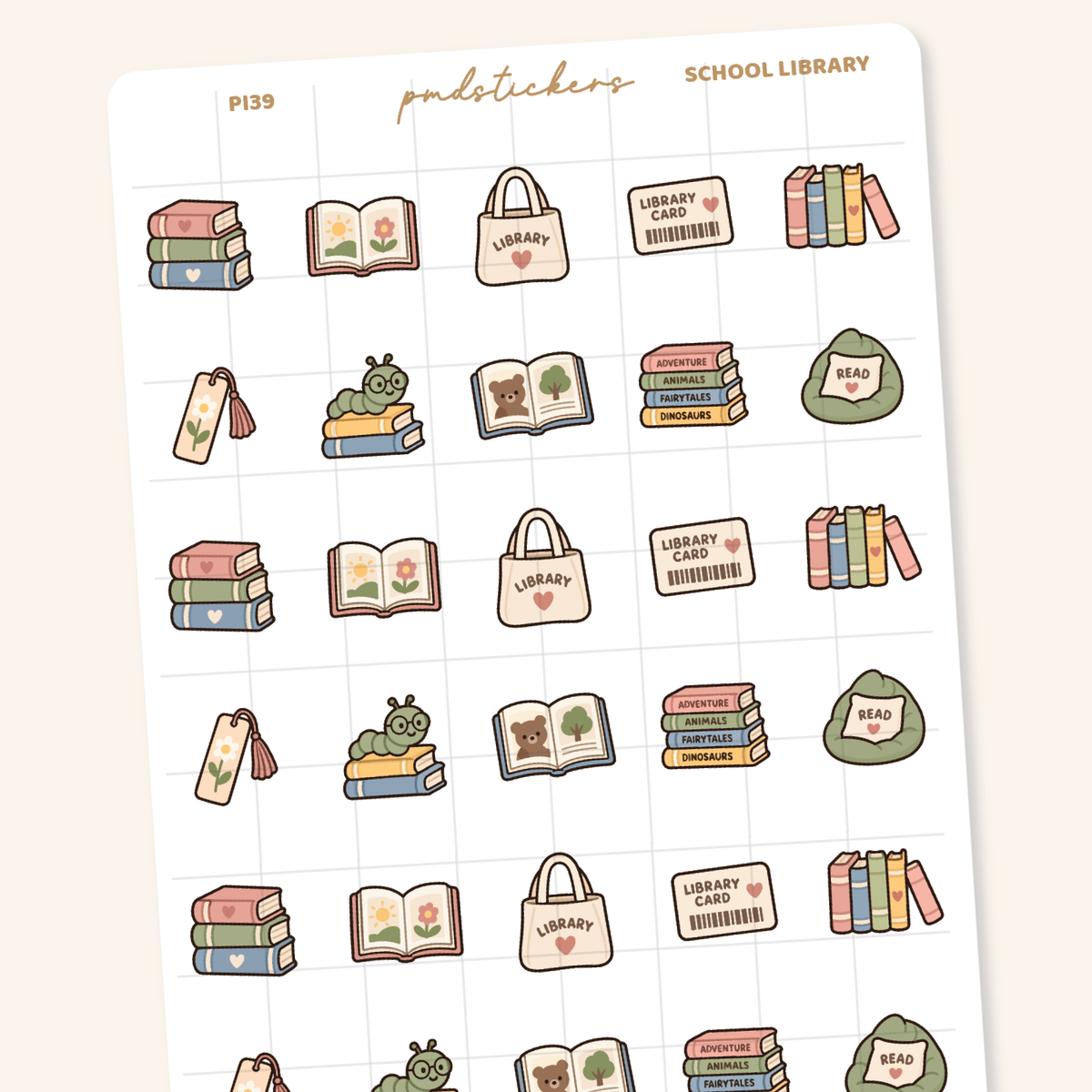 School Library Pocket Icon Stickers | Planner Stickers | PI39