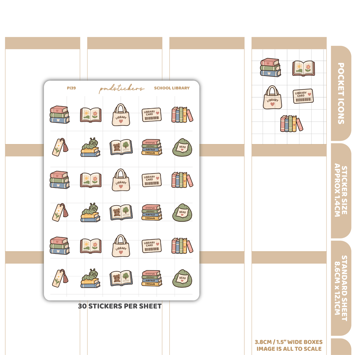 School Library Pocket Icon Stickers | Planner Stickers | PI39