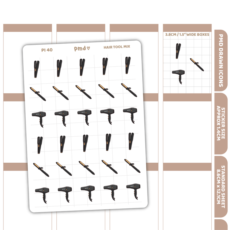 Hair Tools Stickers | PMD Drawn Icons | PI40