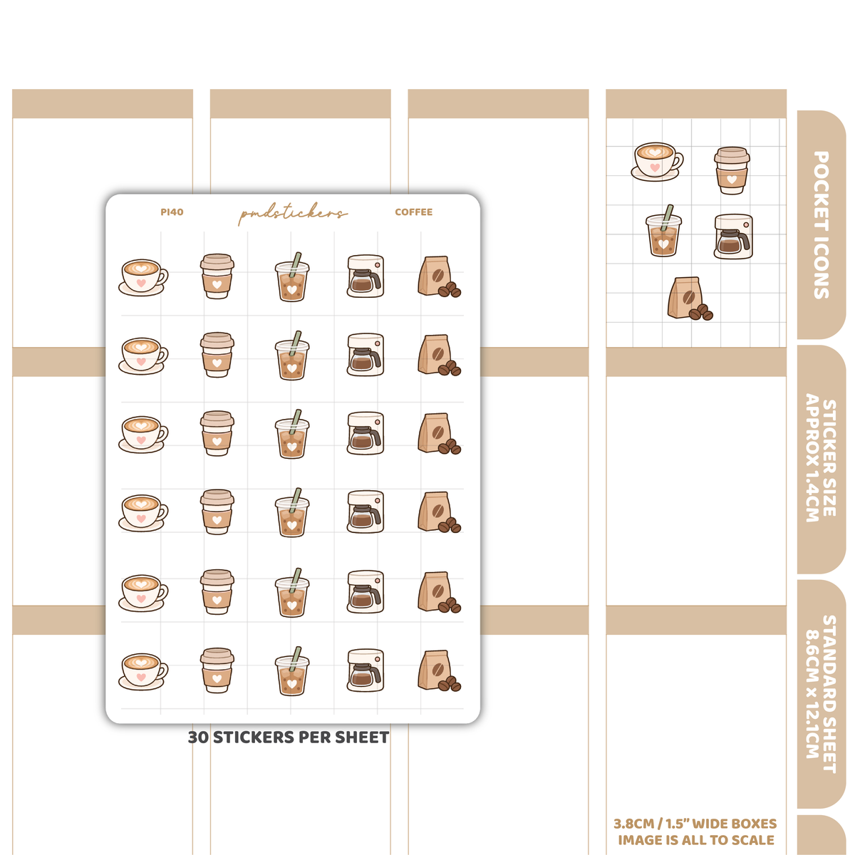 Coffee Pocket Icon Stickers | Planner Stickers | PI40