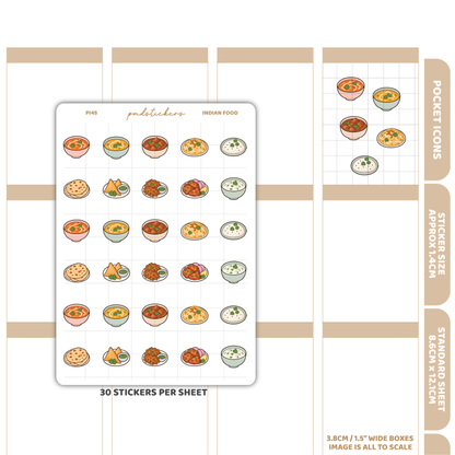 Indian Food Pocket Icon Stickers | Planner Stickers | PI45