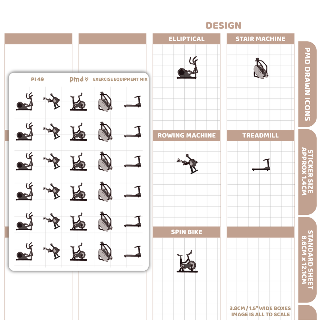 Exercise Equipment Stickers | PMD Drawn Icons | PI49