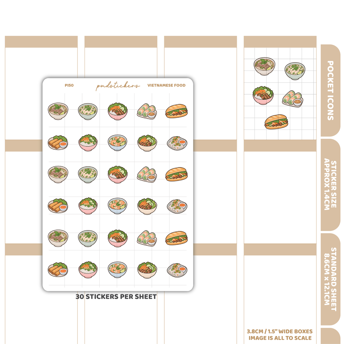 Vietnamese Food Pocket Icon Stickers | Planner Stickers | PI50