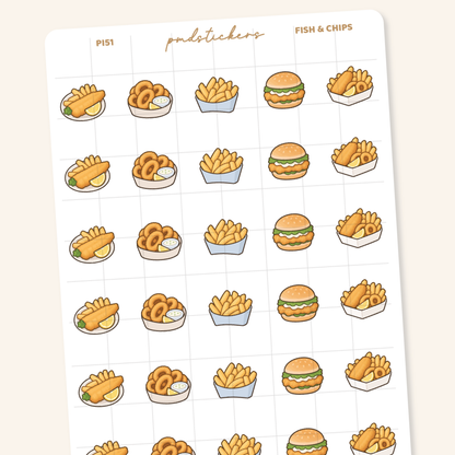 Fish & Chips Pocket Icon Stickers | Planner Stickers | PI51