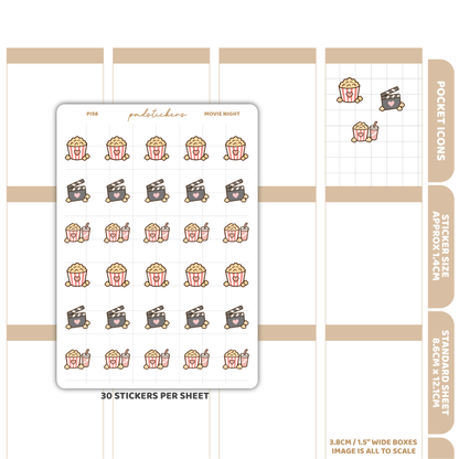 Movie Night Pocket Icon Stickers | Planner Stickers | PI56