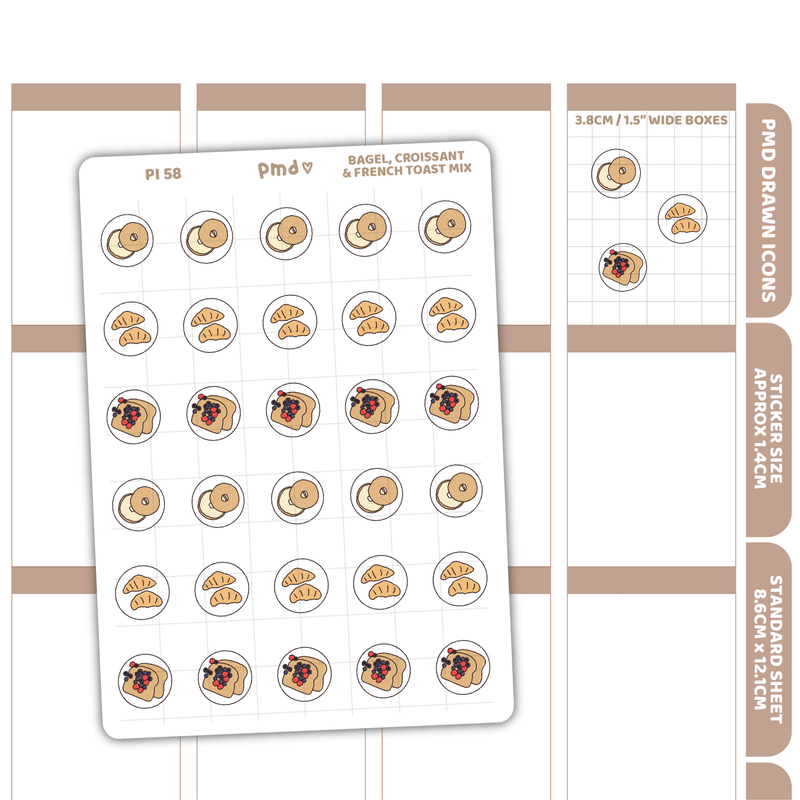 Bagel, Croissant & French Toast Stickers | PMD Drawn Icons | PI58