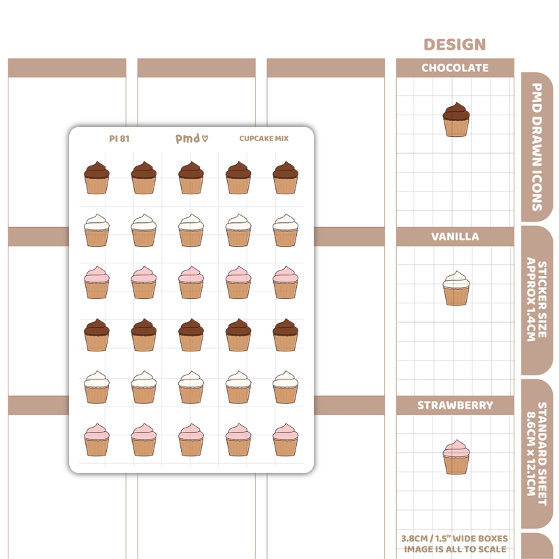 Cupcake Stickers | PMD Drawn Icons | PI81