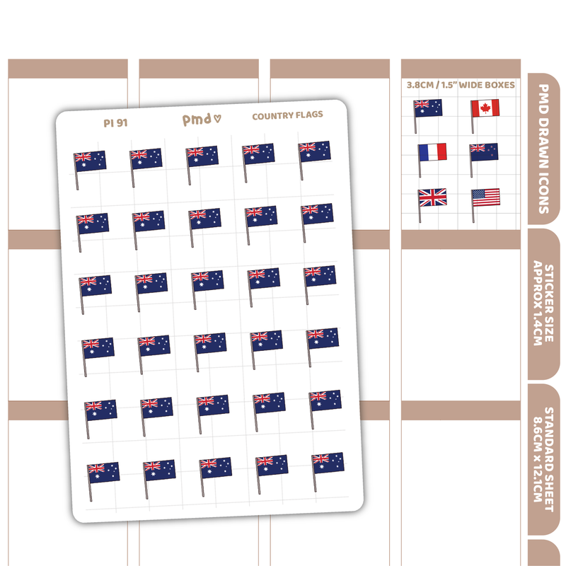Country Flag Stickers | Language Stickers | PMD Drawn Icons | PI91