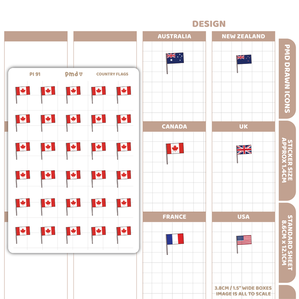 Country Flag Stickers | Language Stickers | PMD Drawn Icons | PI91