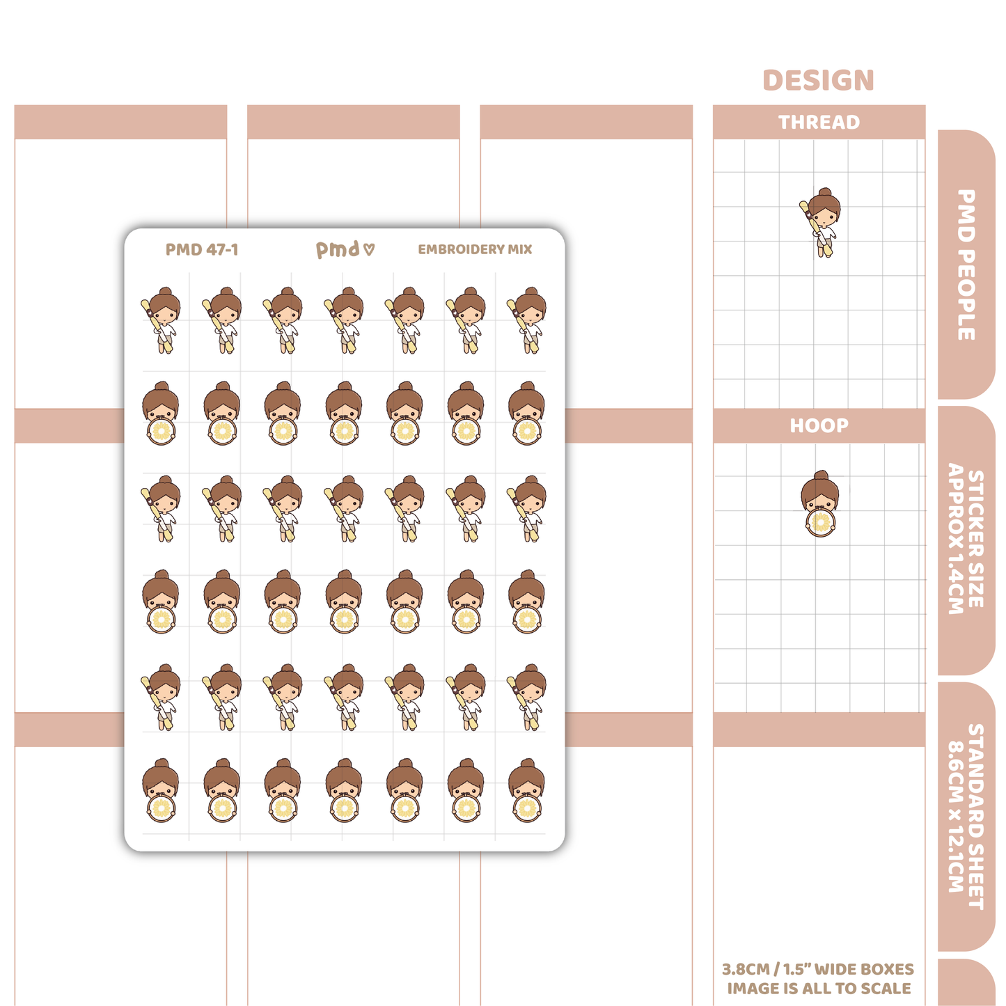 Embrodiery Stickers | PMD People Planner Stickers | PMD47