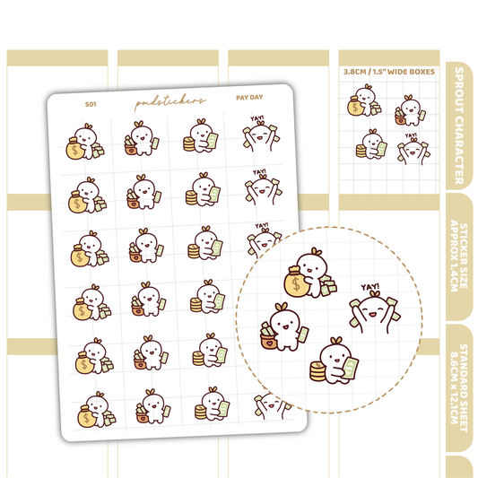 Pay Day Sprout Character Stickers | Planner Stickers | S01