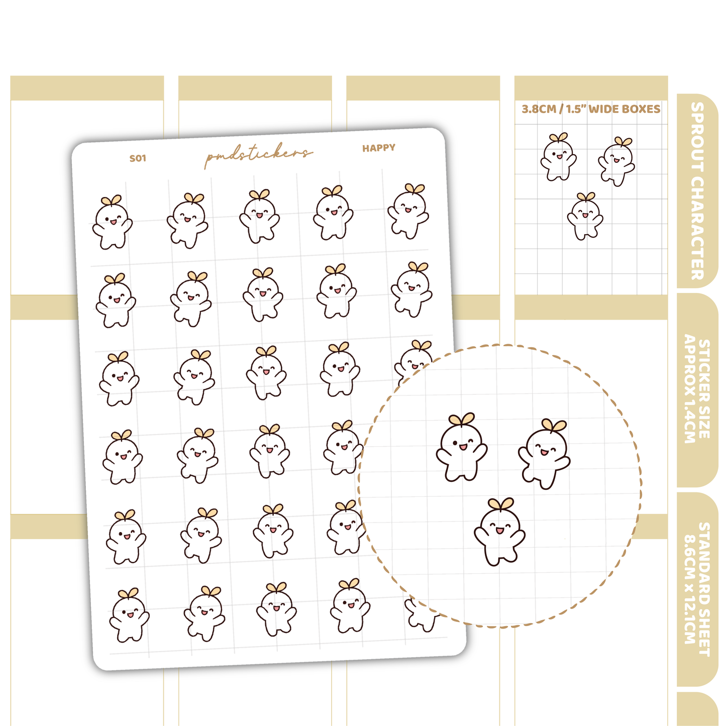 Happy Sprout Character Stickers | Planner Stickers | S01