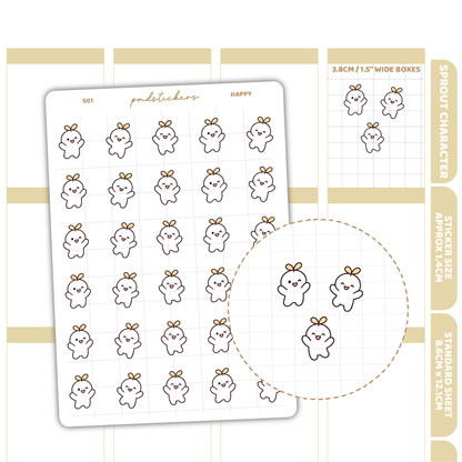 Happy Sprout Character Stickers | Planner Stickers | S01