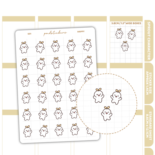 Happy Sprout Character Stickers | Planner Stickers | S01