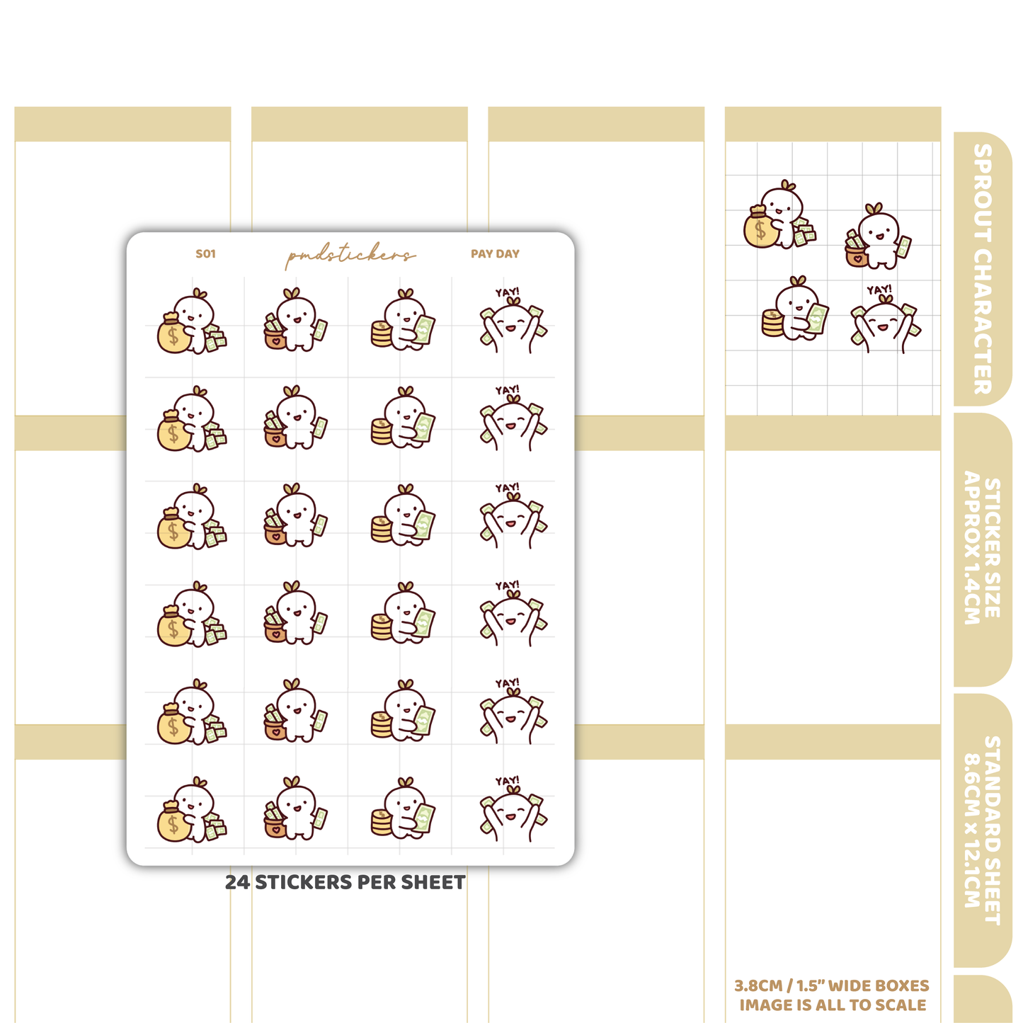 Pay Day Sprout Character Stickers | Planner Stickers | S01