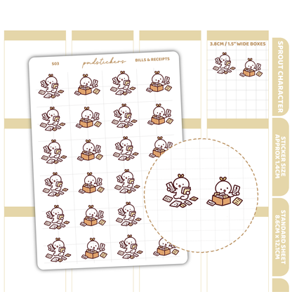 Bills & Receipts Sprout Character Stickers | Planner Stickers | S03
