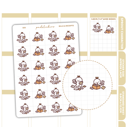 Bills & Receipts Sprout Character Stickers | Planner Stickers | S03