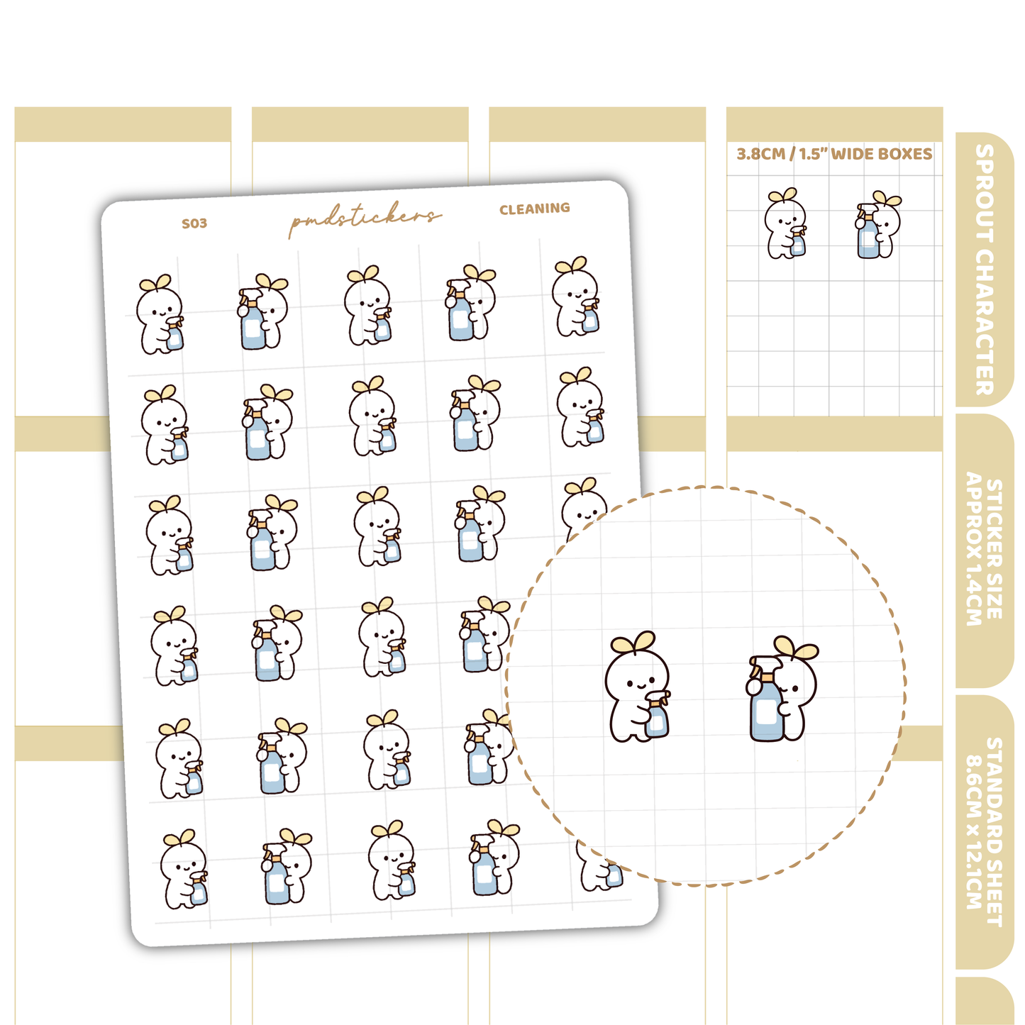 Cleaning Sprout Character Stickers | Planner Stickers | S03