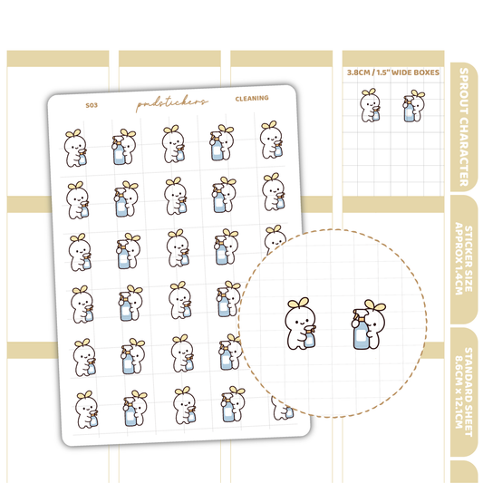Cleaning Sprout Character Stickers | Planner Stickers | S03