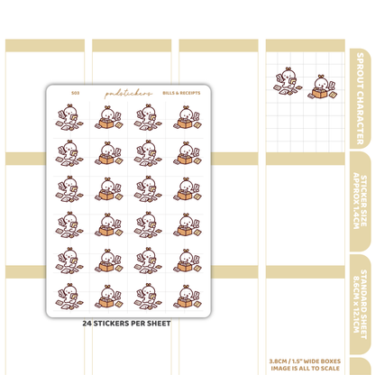 Bills & Receipts Sprout Character Stickers | Planner Stickers | S03