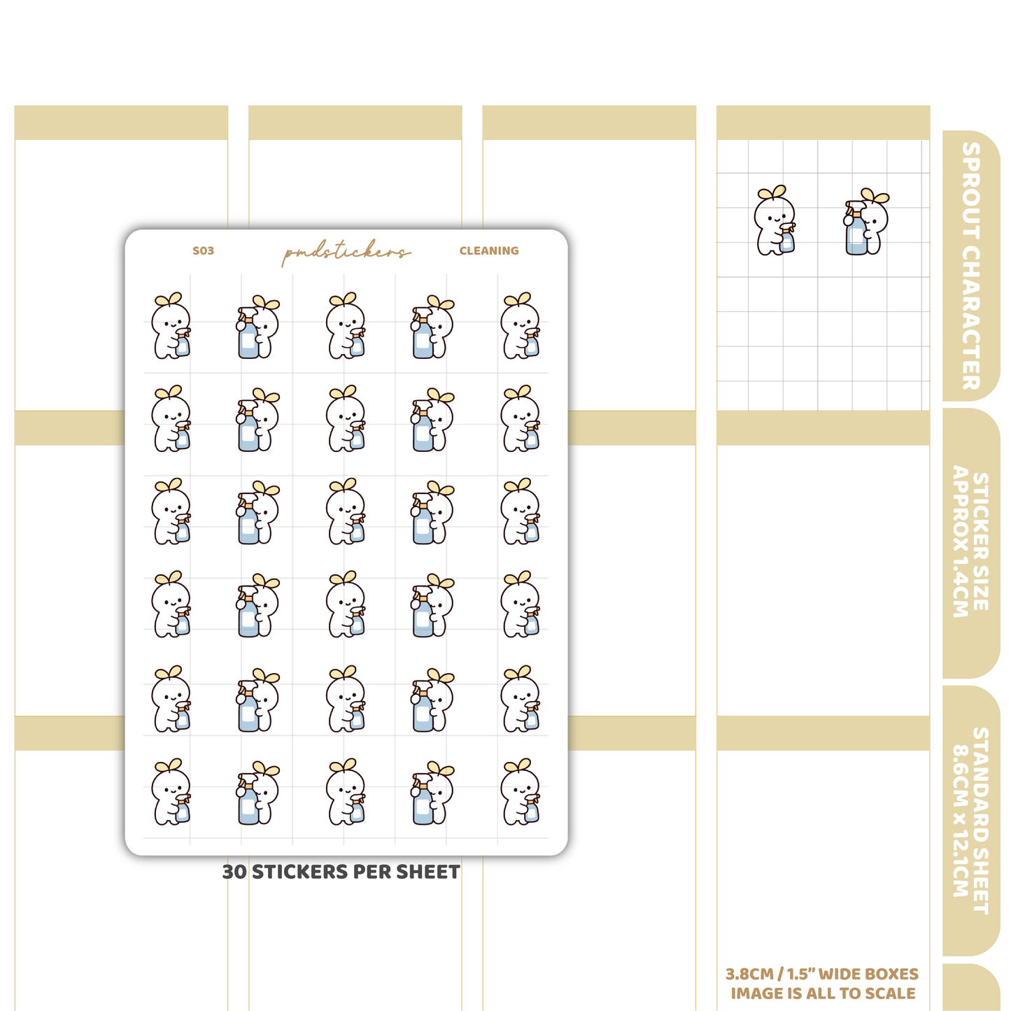 Cleaning Sprout Character Stickers | Planner Stickers | S03