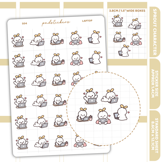 Laptop Sprout Character Stickers | Planner Stickers | S04