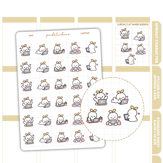 Laptop Sprout Character Stickers | Planner Stickers | S04