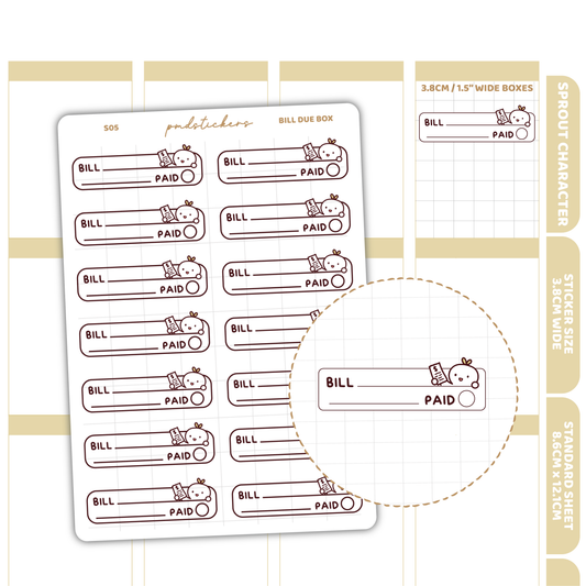Bill Due Box Sprout Character Stickers | Planner Stickers | S05