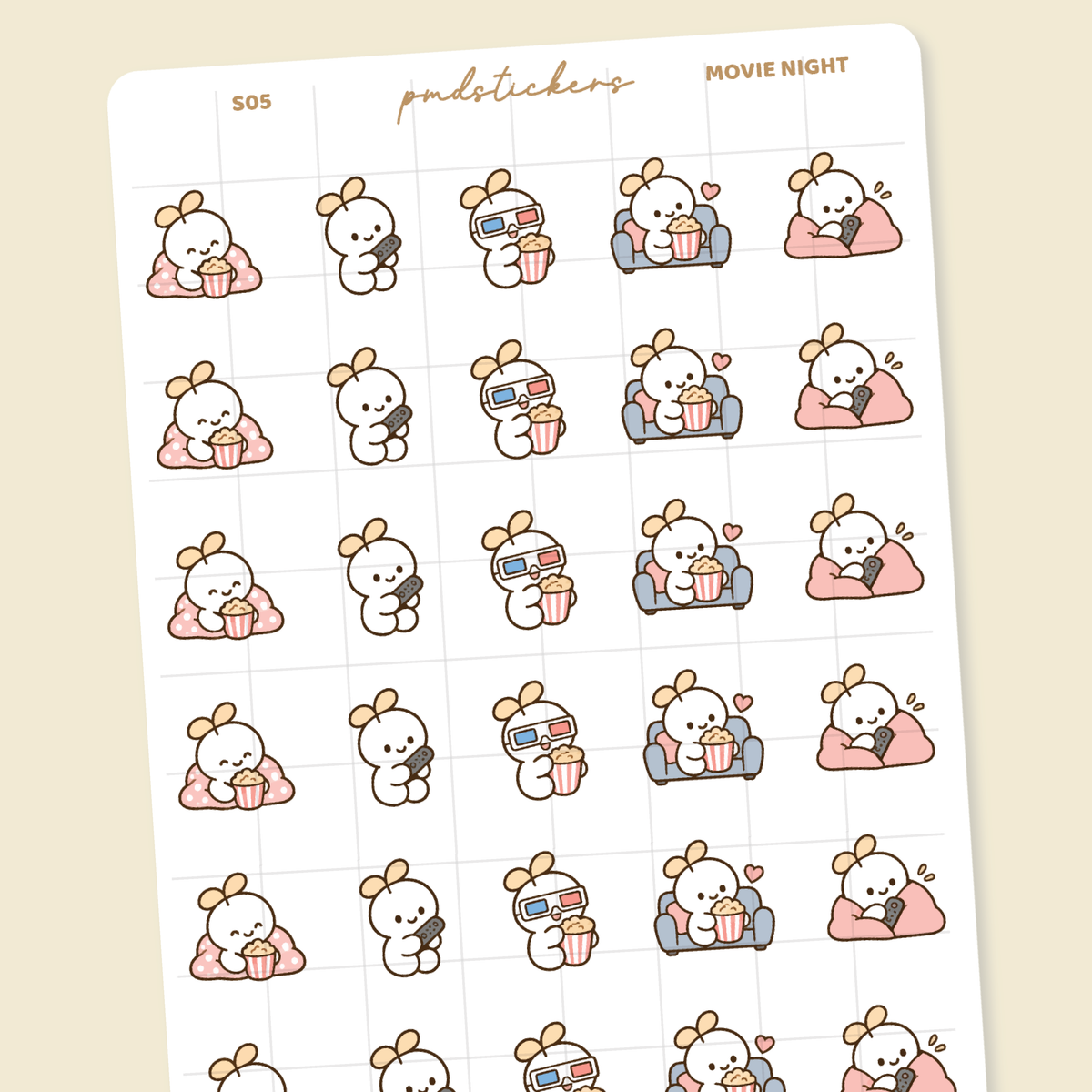 Movie Night Sprout Character Stickers | Planner Stickers | S05