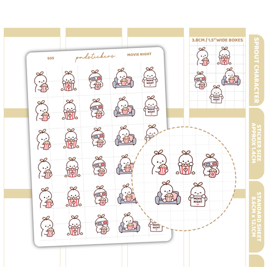 Movie Night Sprout Character Stickers | Planner Stickers | S05