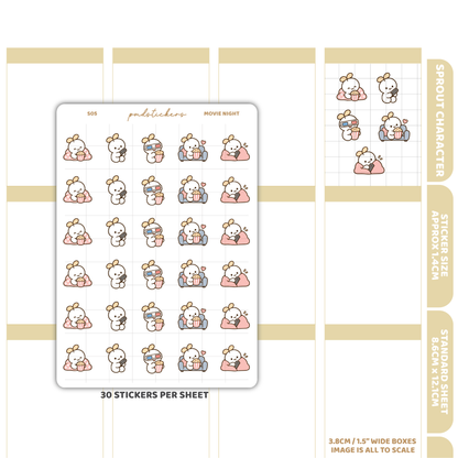 Movie Night Sprout Character Stickers | Planner Stickers | S05
