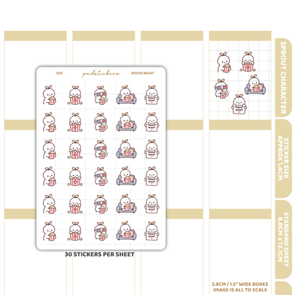 Movie Night Sprout Character Stickers | Planner Stickers | S05