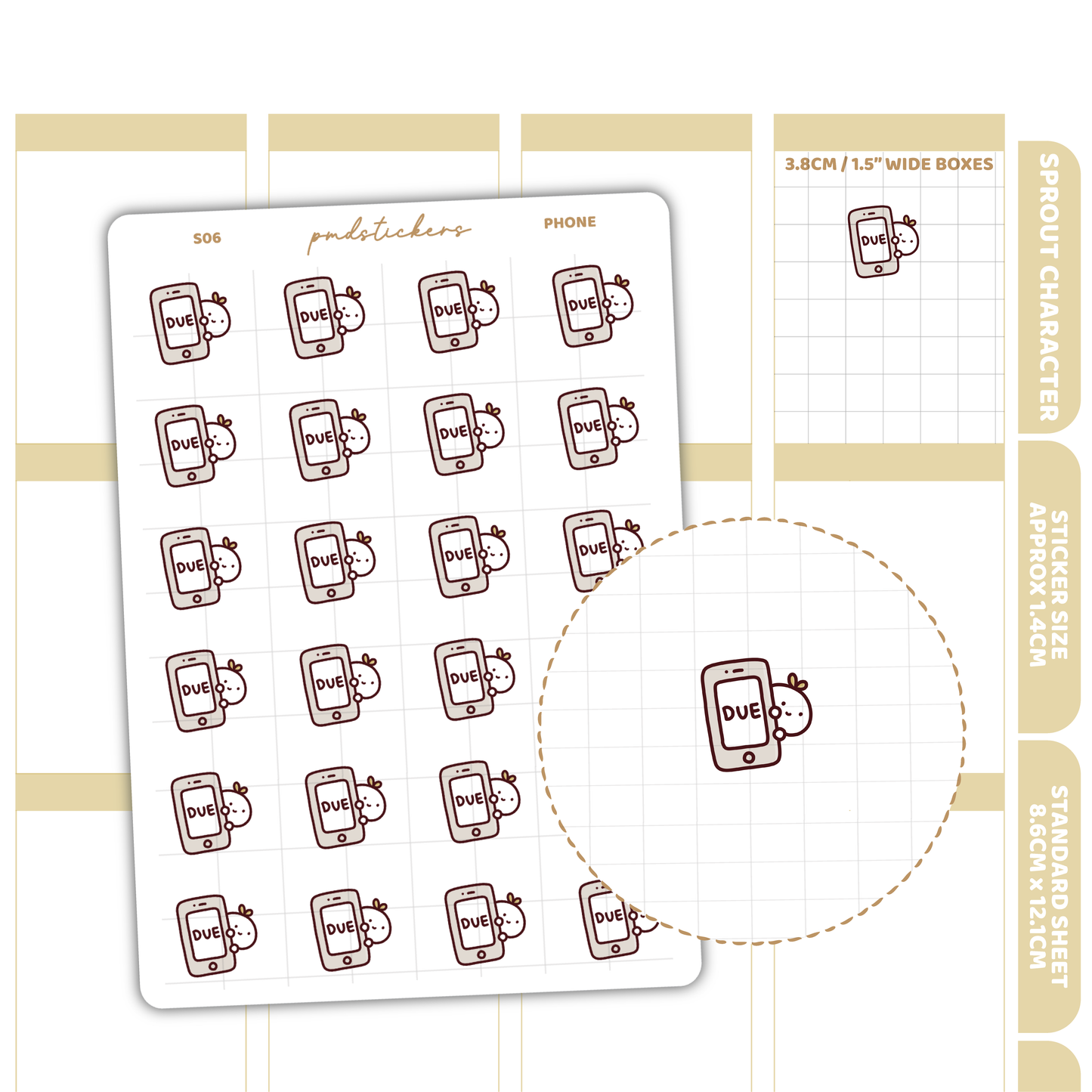 Phone Bill Due Sprout Character Stickers | Planner Stickers | S06