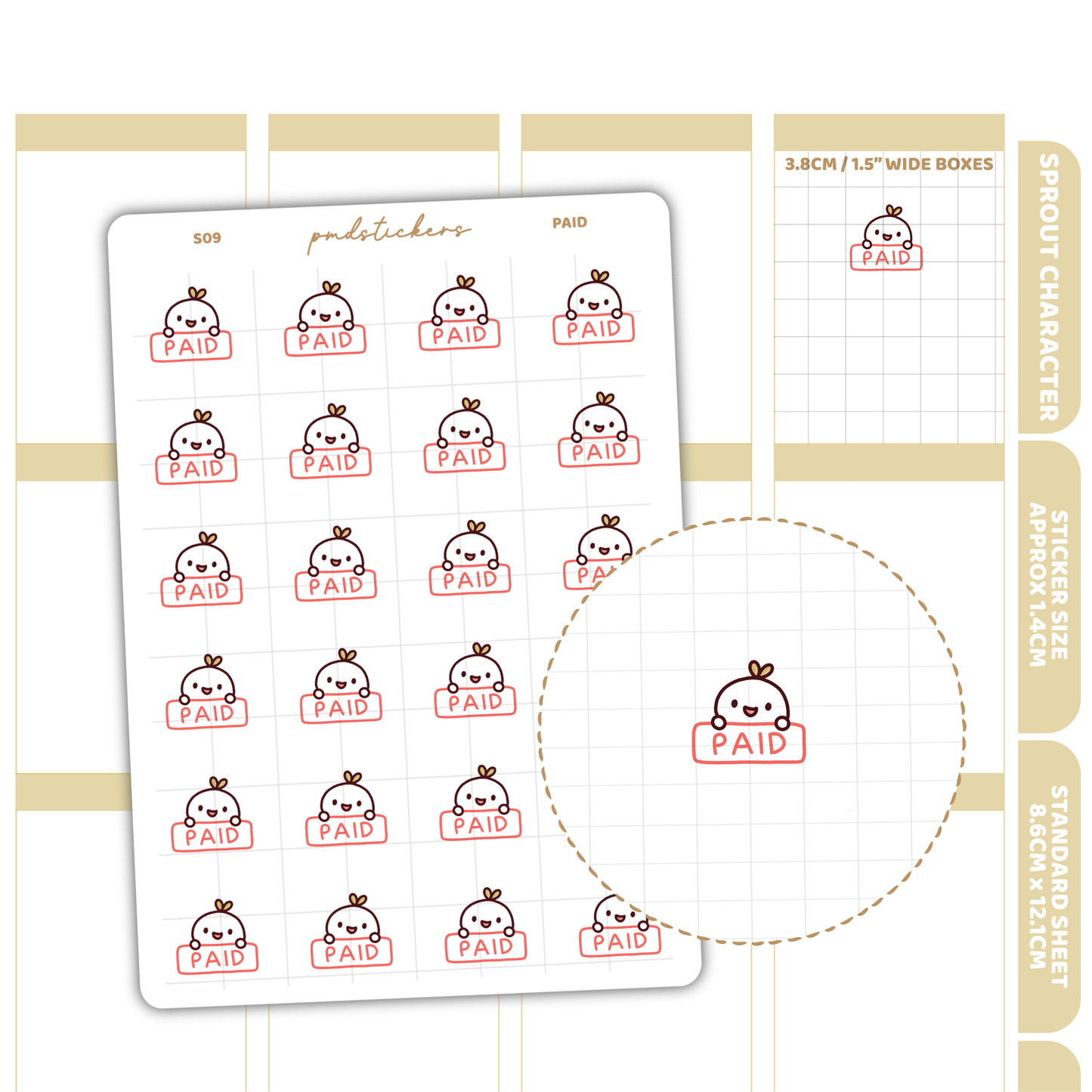 Paid Sprout Character Stickers | Planner Stickers | S09