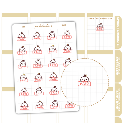 Paid Sprout Character Stickers | Planner Stickers | S09