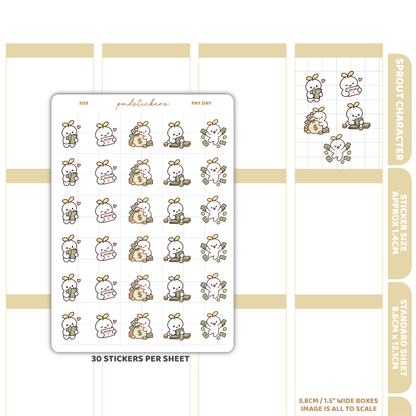 Pay Day Sprout Character Stickers | Planner Stickers | S09