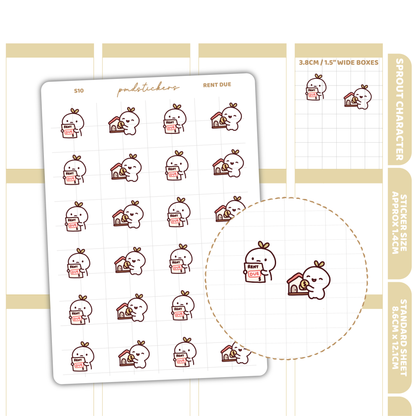 Rent Due Sprout Character Stickers | Planner Stickers | S10