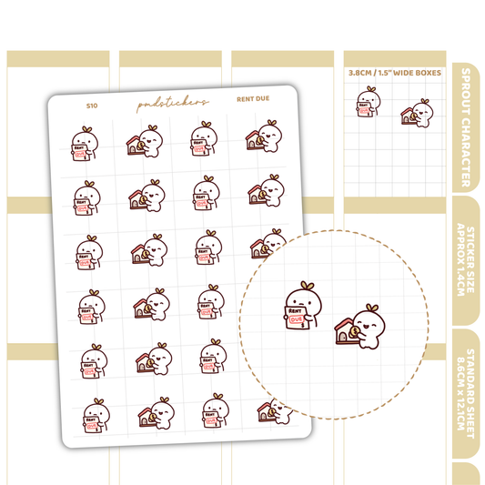 Rent Due Sprout Character Stickers | Planner Stickers | S10