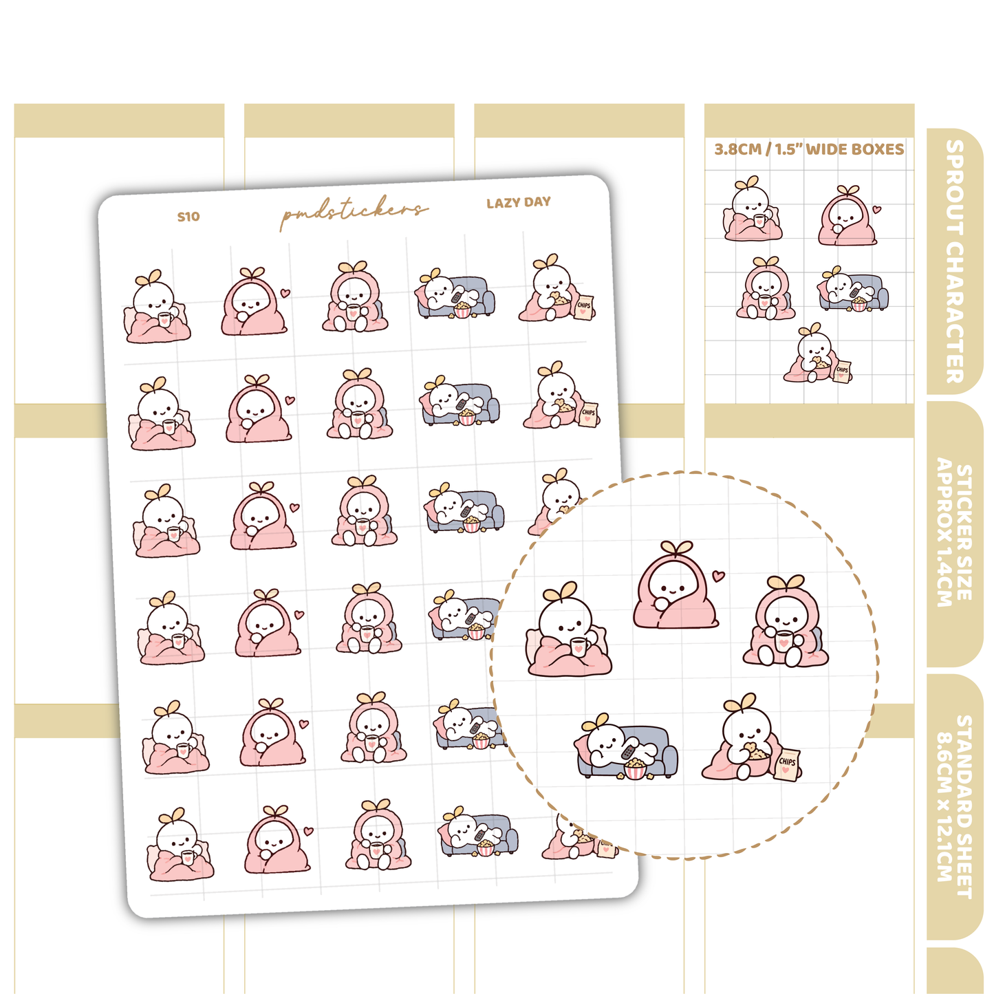 Lazy Day Sprout Character Stickers | Planner Stickers | S10