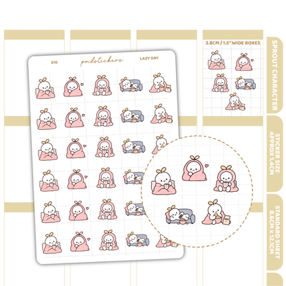 Lazy Day Sprout Character Stickers | Planner Stickers | S10