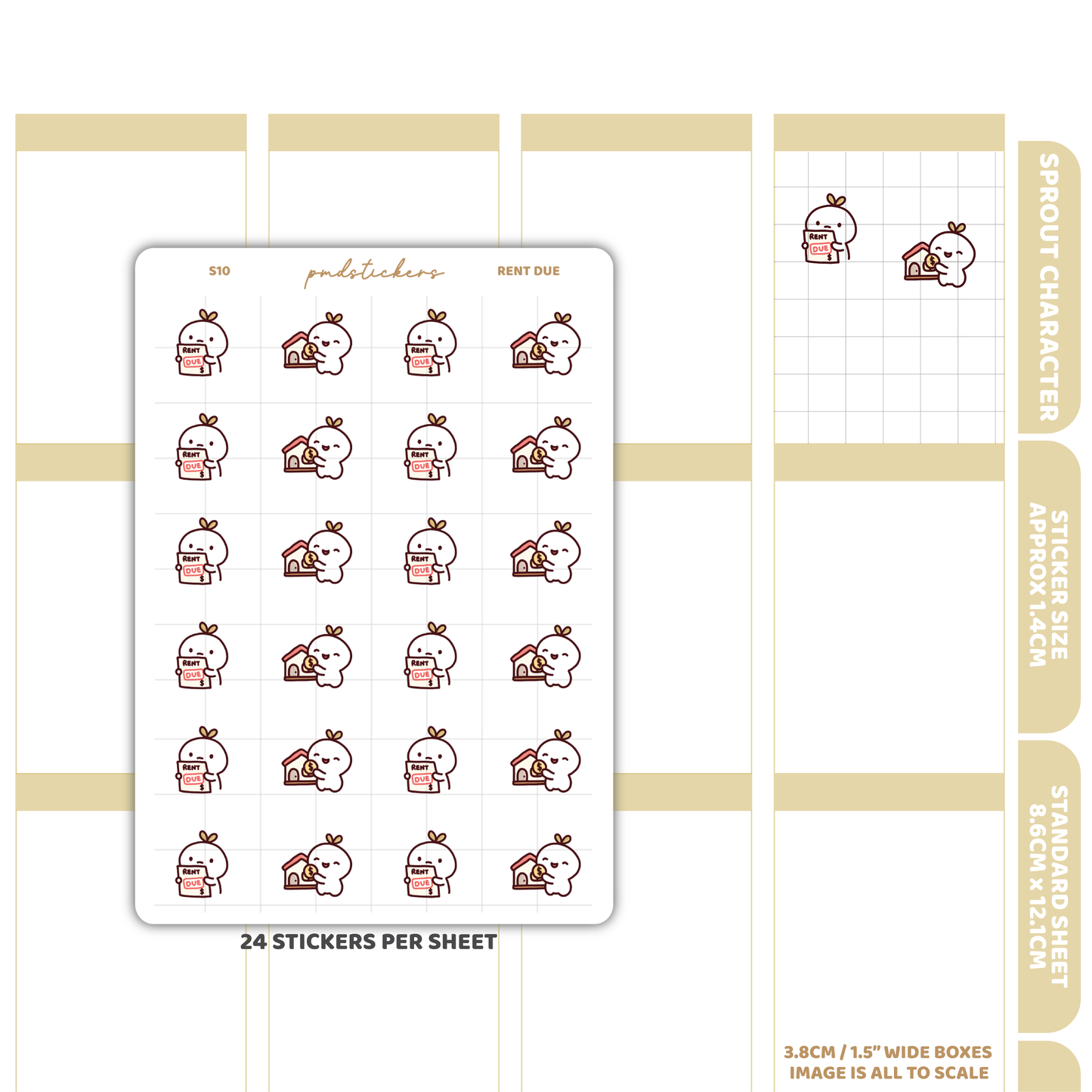 Rent Due Sprout Character Stickers | Planner Stickers | S10