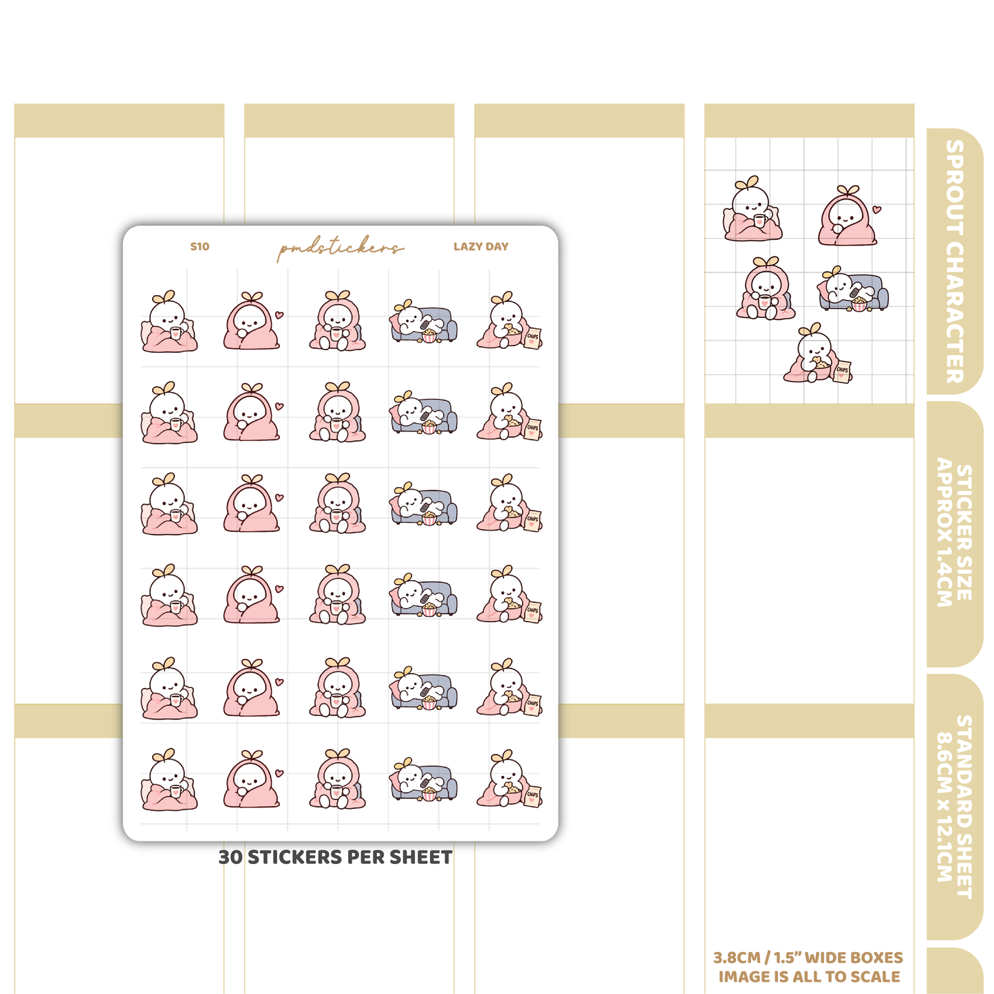 Lazy Day Sprout Character Stickers | Planner Stickers | S10