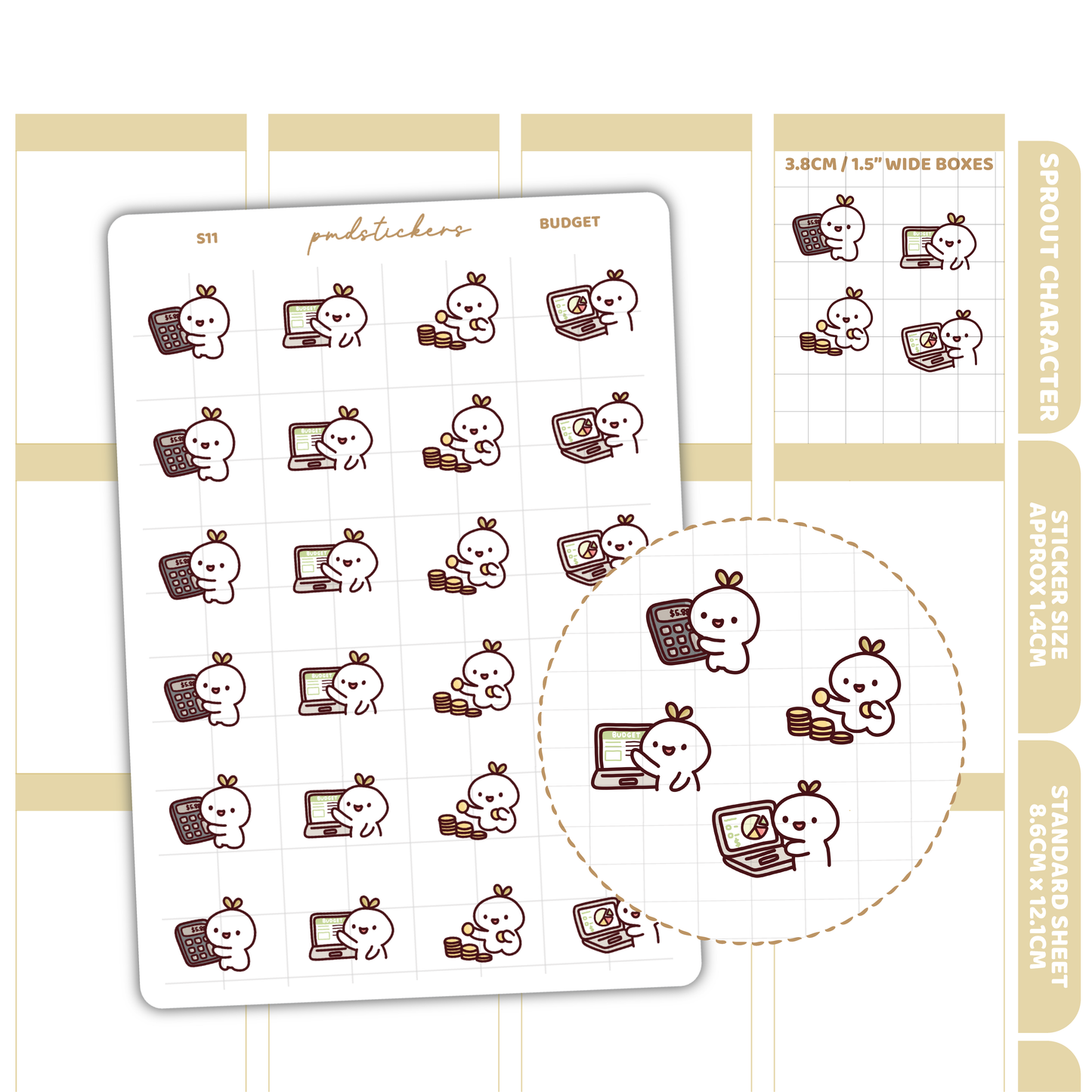 Budget Sprout Character Stickers | Planner Stickers | S11
